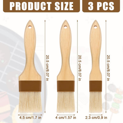 3Pcs Pastry Basting Brushes, Oil Brush for Cooking Boar Bristle Brushes BBQ Brushes for Sauce Kitchen Brush Pastry Brush for Oil Egg Spread Marinade Sauce (Small + Medium+Large)