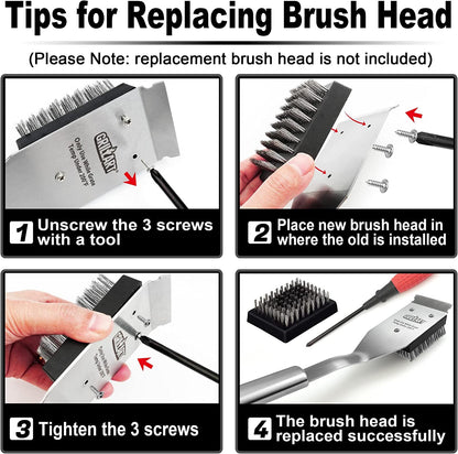 Grill Brush and Scraper, Wire BBQ Grill Brush for Outdoor Grill, 16.5” Grill Cleaning Brush BBQ Grill Accessories, Safe Grill Cleaner Brush-Ideal Gift for Men/Dad BBQ Brush for Grill Cleaning