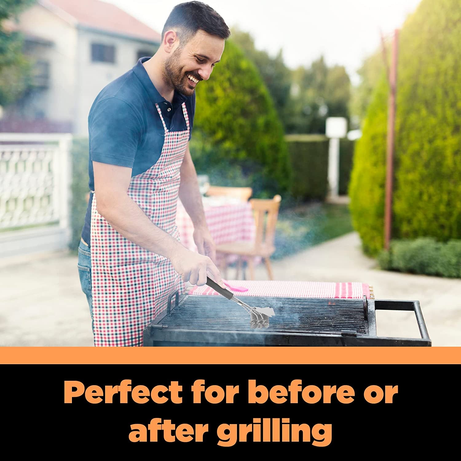 Grill Brush Bristle Free, Safe BBQ Brush Cleaner and Scraper for Outdoor Grill, 18” Stainless Grill Grate Scrubber, Cleaning Brushes for Porcelain, Weber, Gas, & Charcoal, Best Grill Accessories Gifts