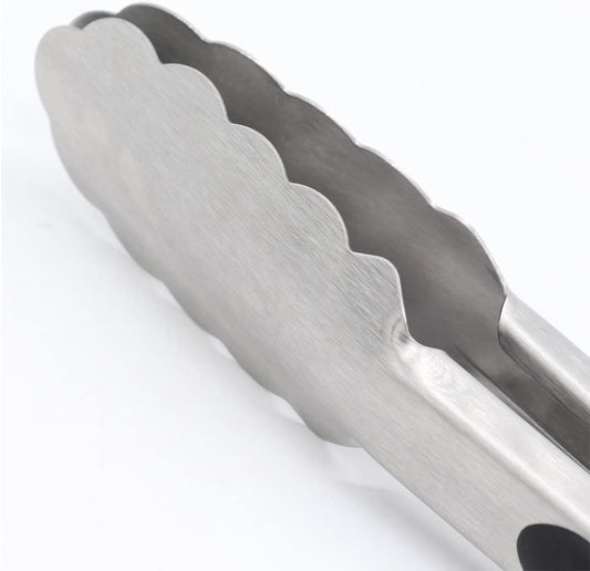 304 Stainless Steel Kitchen Cooking Tongs, 9" and 12" Set of 2 Sturdy Grilling Barbeque Brushed Locking Food Tongs with Ergonomic Grip, Black