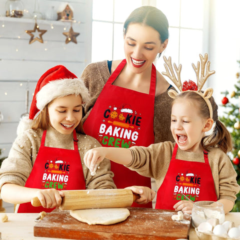 Image of 4 Pack Christmas Matching Aprons Christmas Baking Crew Kitchen Apron for Family Cooking Baking