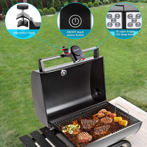 Grill Light,  BBQ Lights for Grill with 10 Super Bright LED Lights, Adjustable Handle with 360 Degree Rotation, round & Square Bars Light on Any BBQ Pit, Grill Lights for Cooking and Outdoor Use