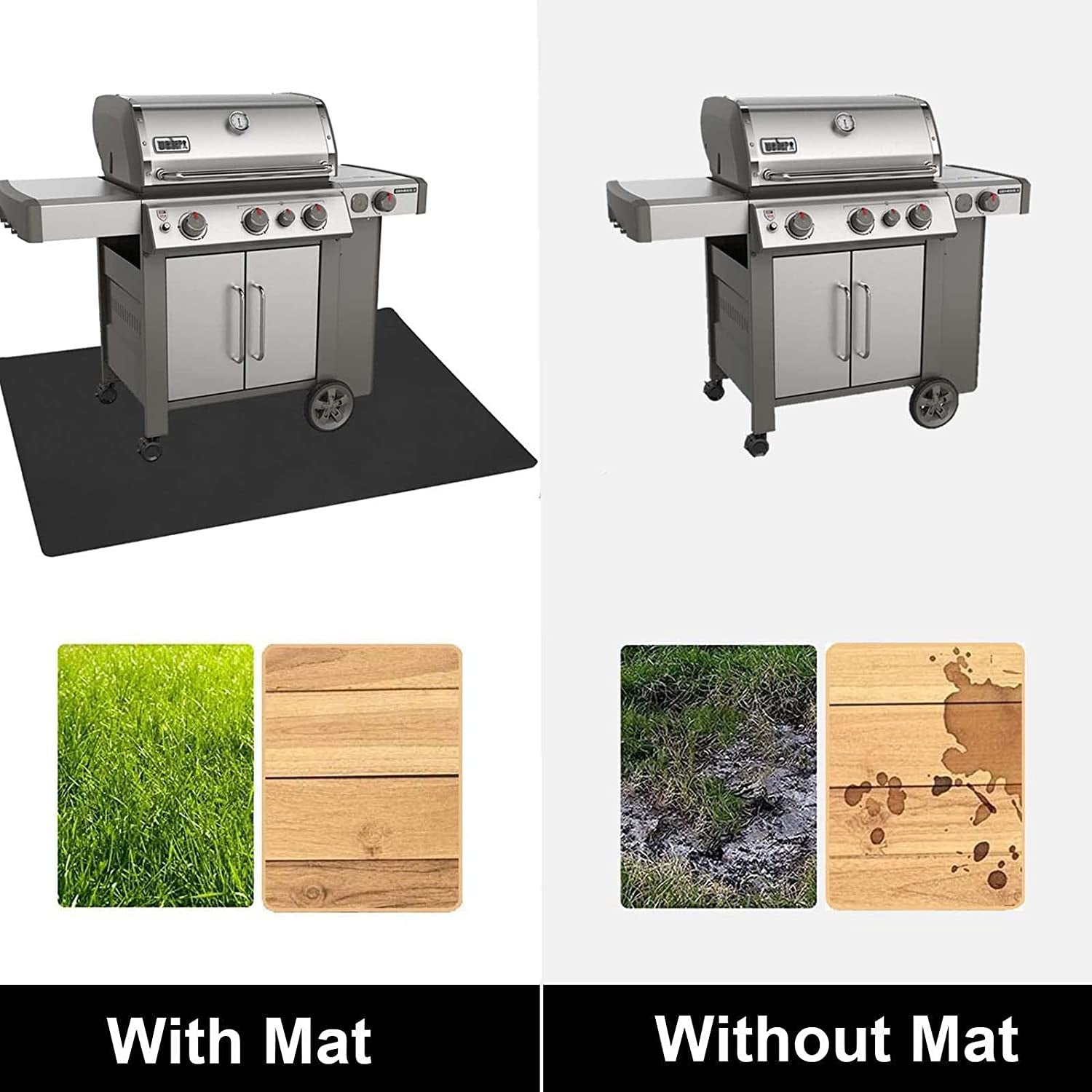 under Grill Mat, 40 X 60 Inches Absorbent Oil Pad Protects Decks and Patios, Reusable and Waterproof, Black