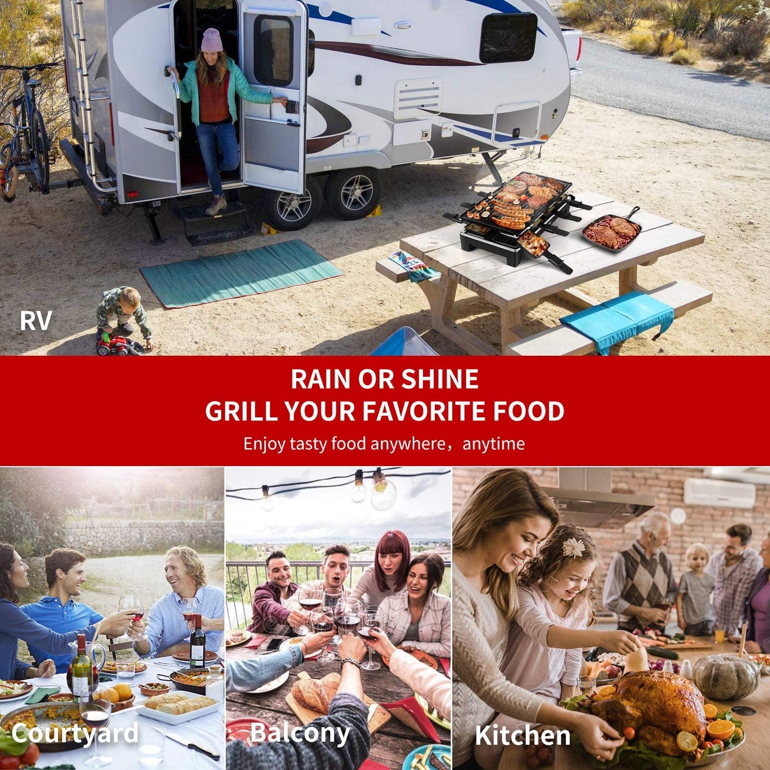 Raclette Table Grill,  Electric Indoor Grill Korean BBQ Grill, Removable 2-In-1 Non-Stick Grill Plate, 1500W Fast Heating with 8 Cheese Melt Pans, Ideal for Parties and Family Fun (Black)