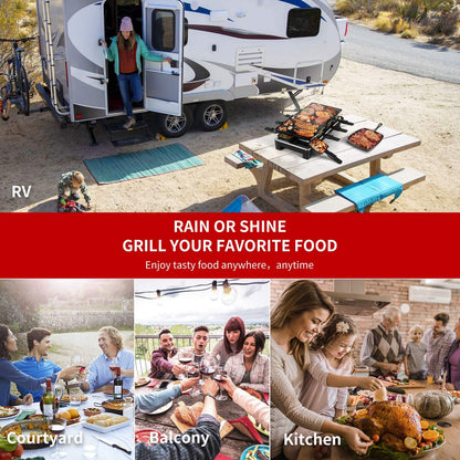 Raclette Table Grill,  Electric Indoor Grill Korean BBQ Grill, Removable 2-In-1 Non-Stick Grill Plate, 1500W Fast Heating with 8 Cheese Melt Pans, Ideal for Parties and Family Fun (Black)