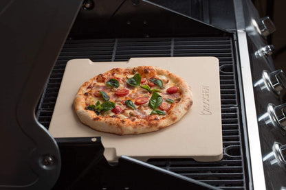 Pizza Stone Baking & Grilling Stone, Perfect for Oven, BBQ and Grill. Innovative Double - Faced Built - in 4 Handles Design (12" X 12" X 0.6" Rectangular)