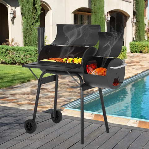 Image of 43’’ Charcoal Grills Outdoor BBQ Grill Camping Grill American Braised Roast Portable Grill Offset Smoker for 6-10 People Patio Backyard Camping Picnic BBQ