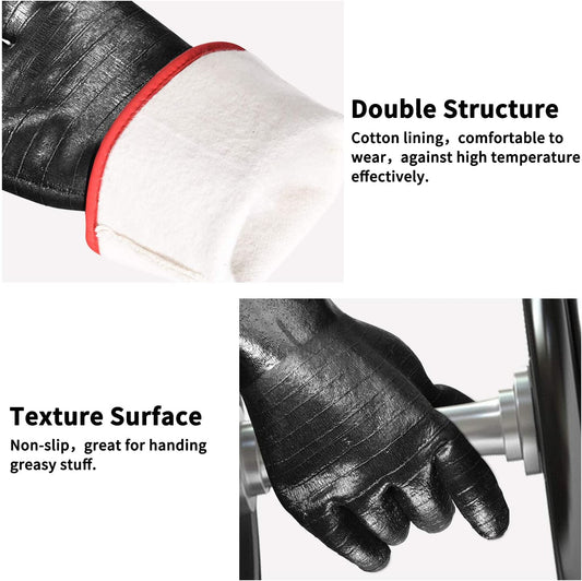 BBQ Gloves, 1 Pair, 1292℉ Heat Resistant Grilling Oven Gloves, Fire & Oil Resistant Waterproof Kitchen Mitts Potholders for Cooking, Grill, Barbecue, Frying, Baking, 14 Inch