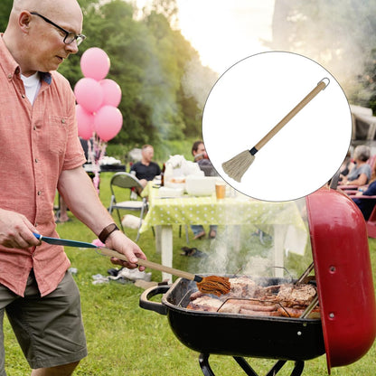 18 Inch BBQ Basting Mop Brush with 2 Extra Replacement Cotton Heads and Silicone Grill Brush, Wooden Long Handle Grill Basting Brush Mop for Roasting or Outdoor Grill BBQ Grilling Smoking Steak