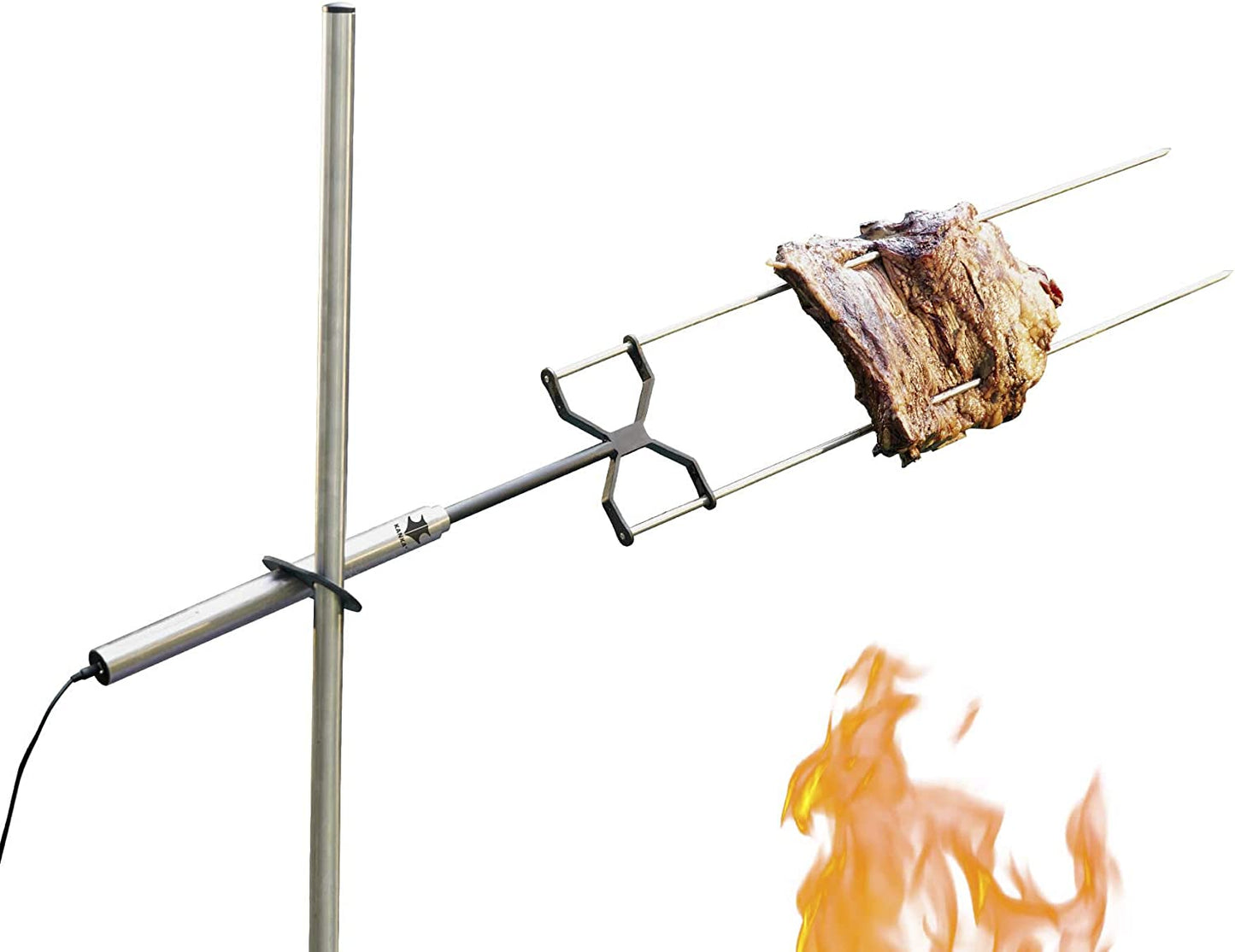Rotisserie Grill - Heavy Duty Electric Rotisserie Kit for Home, Portable for Camping & Outdoors - Motor Works with 110-240V, AA Batteries or Solar - Stainless Steel, 22 LB Capacity, Bag Included