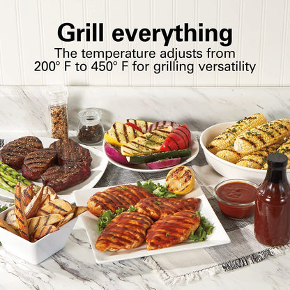 Electric Indoor Searing Grill with Viewing Window & Adjustable Temperature Control to 450F, 118 Sq. In. Surface Serves 6, Removable Nonstick Grate, Stainless Steel