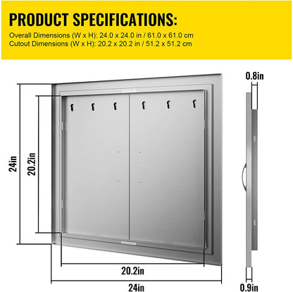 BBQ Access Door 24W X 24H Inch, Grill Door Double Door Brushed Stainless Steel, Outdoor Kitchen Doors for BBQ Island Grilling Station