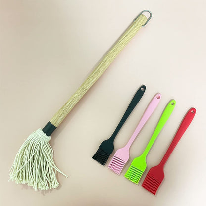 YOKIOU 18In Grill Basting Mop BBQ Mop Brushes for Sauce with 3 Extra Replacement Cotton Fiber Basting Mop Heads and 4 Pcs Silicone Basting Pastry & BBQ Brush Set