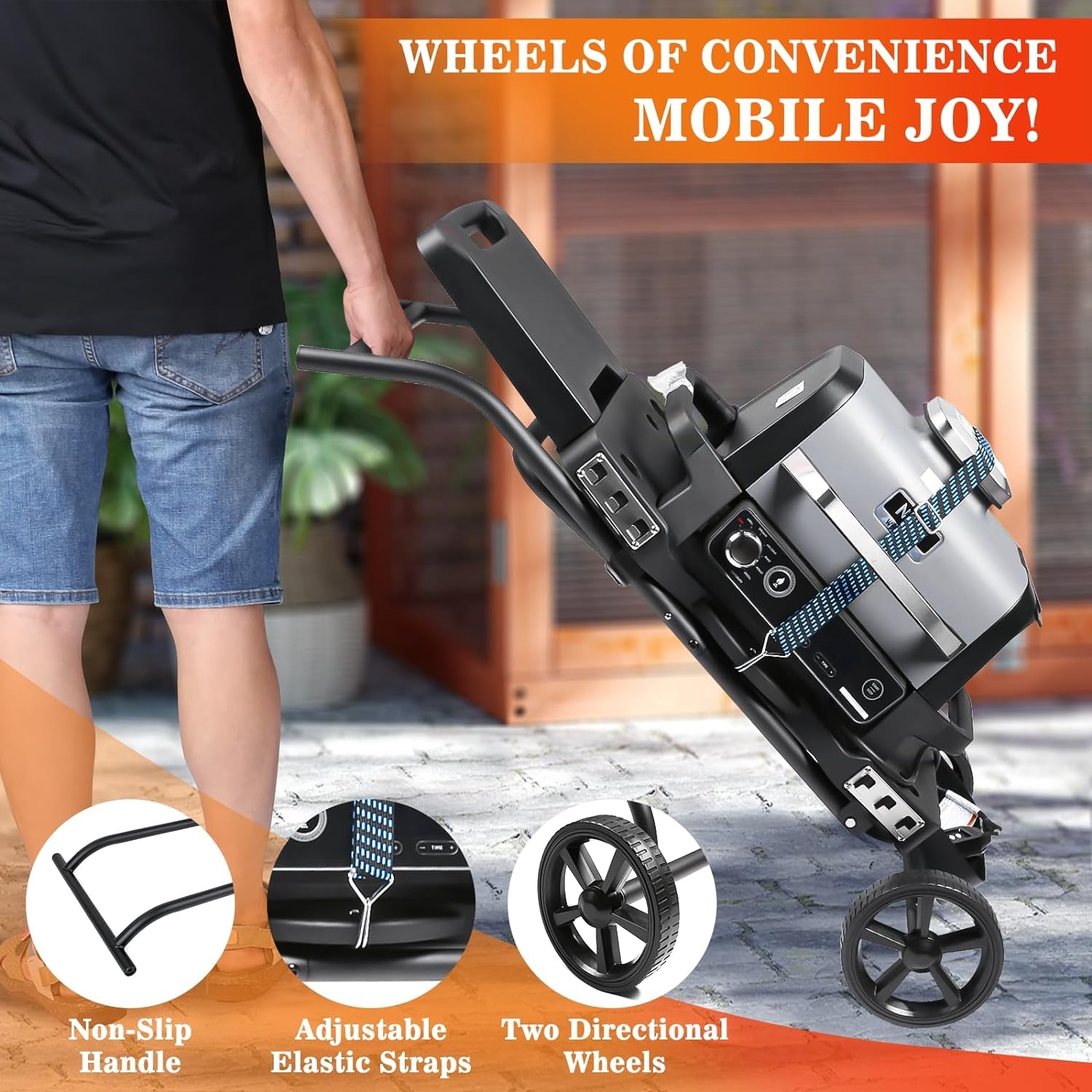 Portable Grill Cart for Ninja Woodfire Grill OG700 Series, Folding Outdoor Grill Stand for Ninja OG701, Pit Boss 10697/10724, 22" Blackstone,Traeger Ranger Griddle with Table Shelf and Basket