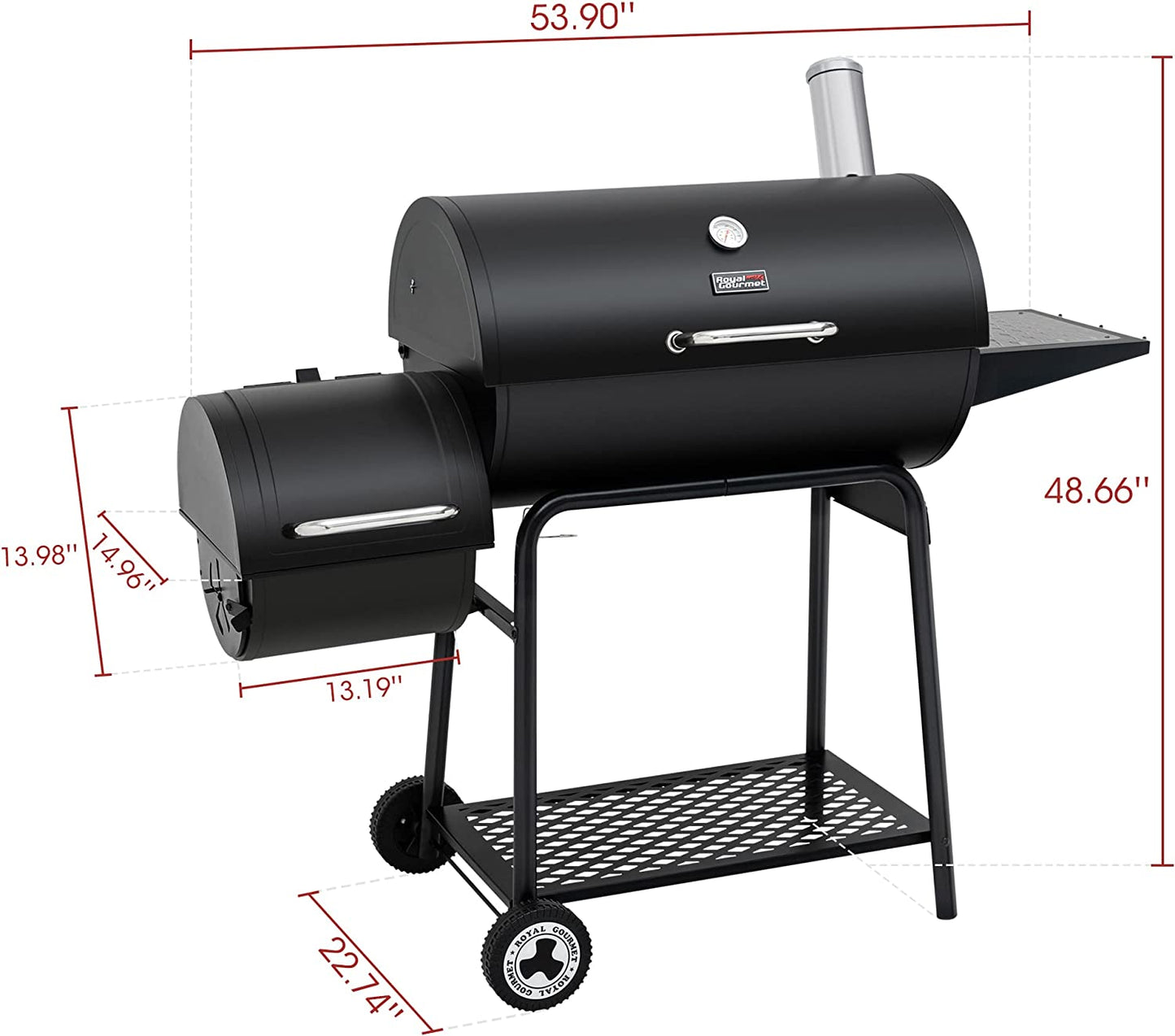 CC1830M 30-Inch Barrel Charcoal Grill with Offset Smoker, 811 Square Inches, Outdoor Backyard, Patio and Parties, Black, Large