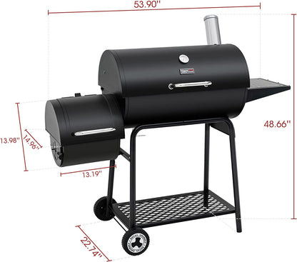CC1830M 30-Inch Barrel Charcoal Grill with Offset Smoker, 811 Square Inches, Outdoor Backyard, Patio and Parties, Black, Large