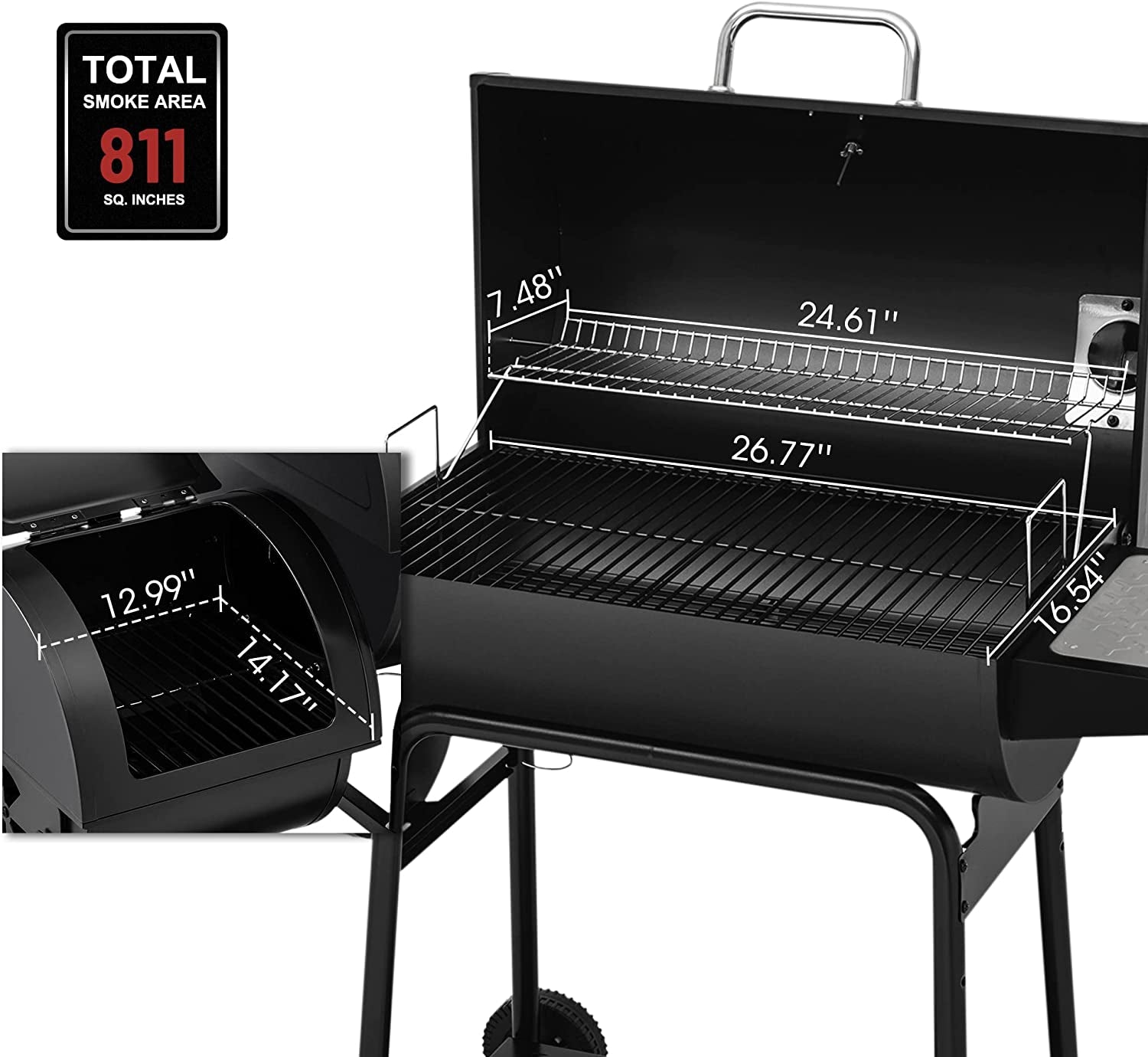 CC1830M 30-Inch Barrel Charcoal Grill with Offset Smoker, 811 Square Inches, Outdoor Backyard, Patio and Parties, Black, Large