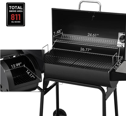 CC1830M 30-Inch Barrel Charcoal Grill with Offset Smoker, 811 Square Inches, Outdoor Backyard, Patio and Parties, Black, Large