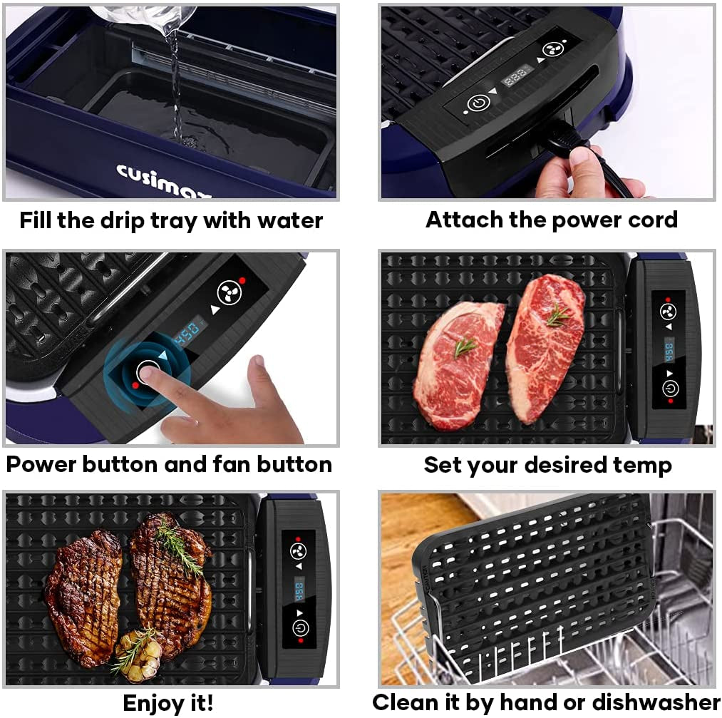 Indoor Grill Electric Grill  Smokeless Grill Portable Korean BBQ Grill with Turbo Smoke Extractor Technology, Non-Stick Removable Grill Plate, Tempered Glass Lid, Great for Party(Single Plate)
