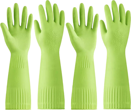 Rubber-Gloves Dishwashing Gloves for Cleaning-Kitchen - 2 Pairs Long Household Cleaning Gloves for Washing Dishes