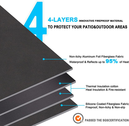 48" round Fire Pit Mat, 4-Layer under Grill Mat Deck Patio Protect Mat,Fireproof Mat/Pad for Grass Outdoor Wood Burning Fire Pit and BBQ Smoker,Portable Reusable and Waterproof,Black