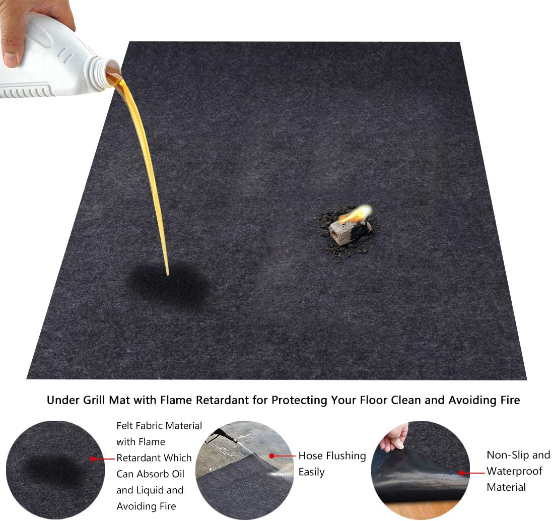Under Grill Mats,Flame Retardant BBQ Grilling Gear for Gas,Absorbing Grill Pads,Durable Washable Floor Mat Protect Decks and Patios from Grease Splatter and Messes (Grill Mats 37.4Inches X 60Inches)