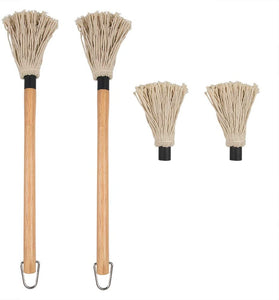 Danzix 2 Pack BBQ Basting Mop, Professional Barbecue Sauce Large Mop with Wood Handle Washable Head with 2 Pack Extra Replacement Heads for Cooking Roasting Grilling