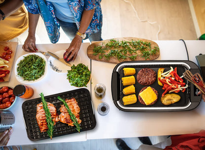 Indoor Grill,  Smokeless Grill Indoor, 1500W Electric Grill Griddle Korean BBQ Grill with LED Smart Display & Tempered Glass Lid, Non-Stick Removable Grill Plate & Griddle Plate, Black