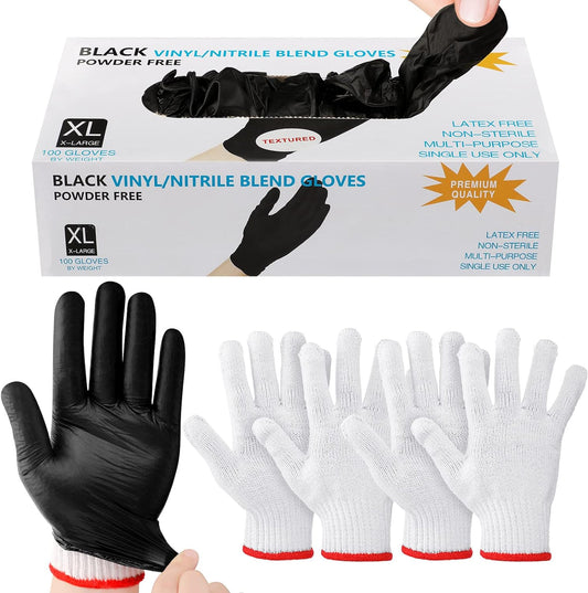 100 Pcs Grilling Gloves Kit Disposable BBQ Gloves with 2 Pairs Cotton Liners Grilling Gloves Cooking Gloves Latex Free Nitrile Gloves for Outdoor Grilling Barbecue Cooking