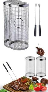 Rolling Grill Baskets for Outdoor Grilling. BBQ Grill. Set of 2 Pieces. the Best Barbecue Accessory and Perfect for Use in the Oven. Kitchen Accessory, Rolling Baskets for Roasting Vegetables, Meat, Fish and for Camping. Perfect Men’S Gift