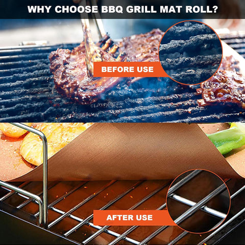 Image of BBQ Grill Mat Roll, Cut to Size Grill Mats for Outdoor Grill, Non-Stick Grill Accessories for Gas, Charcoal, Electric Grill(Black - 15.75IN X 10FT)