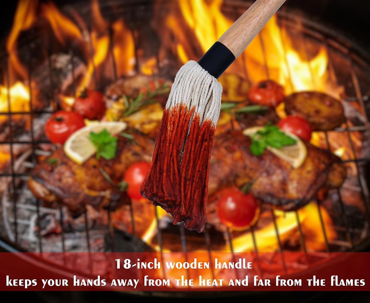 BBQ Sauce Pot and Basting Brush Set, 61Oz Stainless Steel Sauce Pan & Basting Mop Brush, Gifts for Griller & Barbecue Cooking Accessories, with 2Pcs Wooden Long Handle Sauce Mops and 2Pcs Replacements