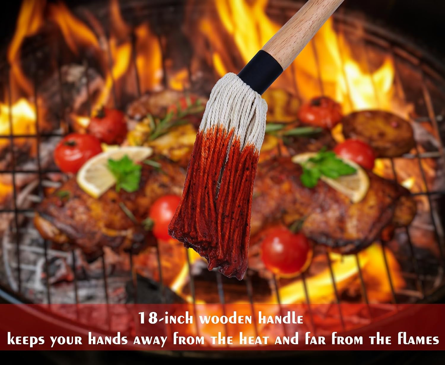 BBQ Sauce Pot and Basting Brush Set, 61Oz Stainless Steel Sauce Pan & Basting Mop Brush, Gifts for Griller & Barbecue Cooking Accessories, with 2Pcs Wooden Long Handle Sauce Mops and 2Pcs Replacements