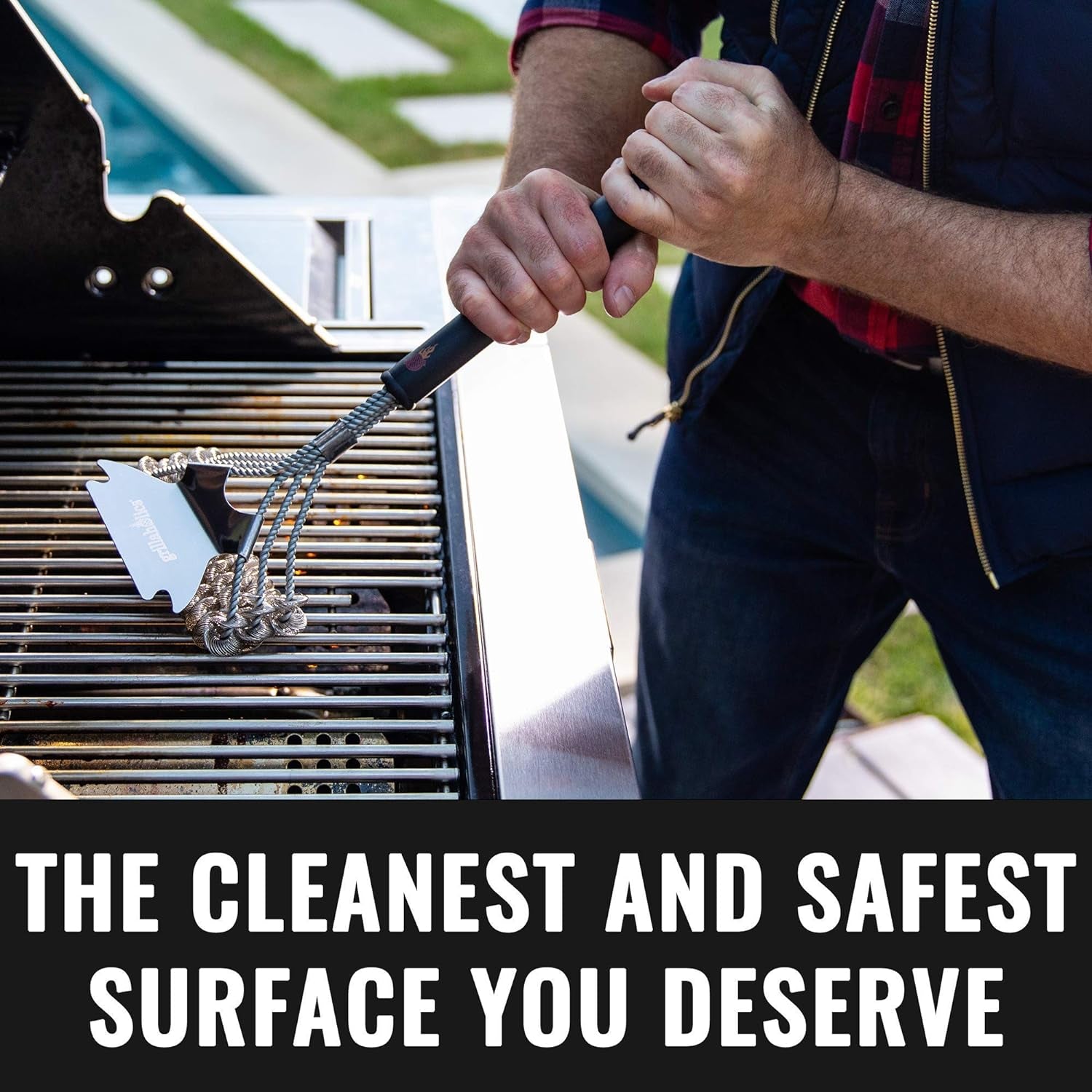 Grill Brush Bristle Free - Safe Grill Cleaning with No Wire Bristles - Professional Heavy Duty Stainless Steel Coils and Scraper - Lifetime Manufacturers Warranty