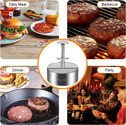 Image of Adjustable Burger Press, Grill Burger Smasher Hamburger Patty Maker, Non-Stick Stuffed,Graduated inside Meat Grinder Making Mold with 50 Pcs Wax Disc Papers, Perfect for Burgers Patties Cooking BBQ