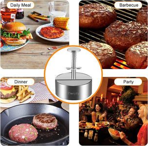 Adjustable Burger Press, Grill Burger Smasher Hamburger Patty Maker, Non-Stick Stuffed,Graduated inside Meat Grinder Making Mold with 50 Pcs Wax Disc Papers, Perfect for Burgers Patties Cooking BBQ