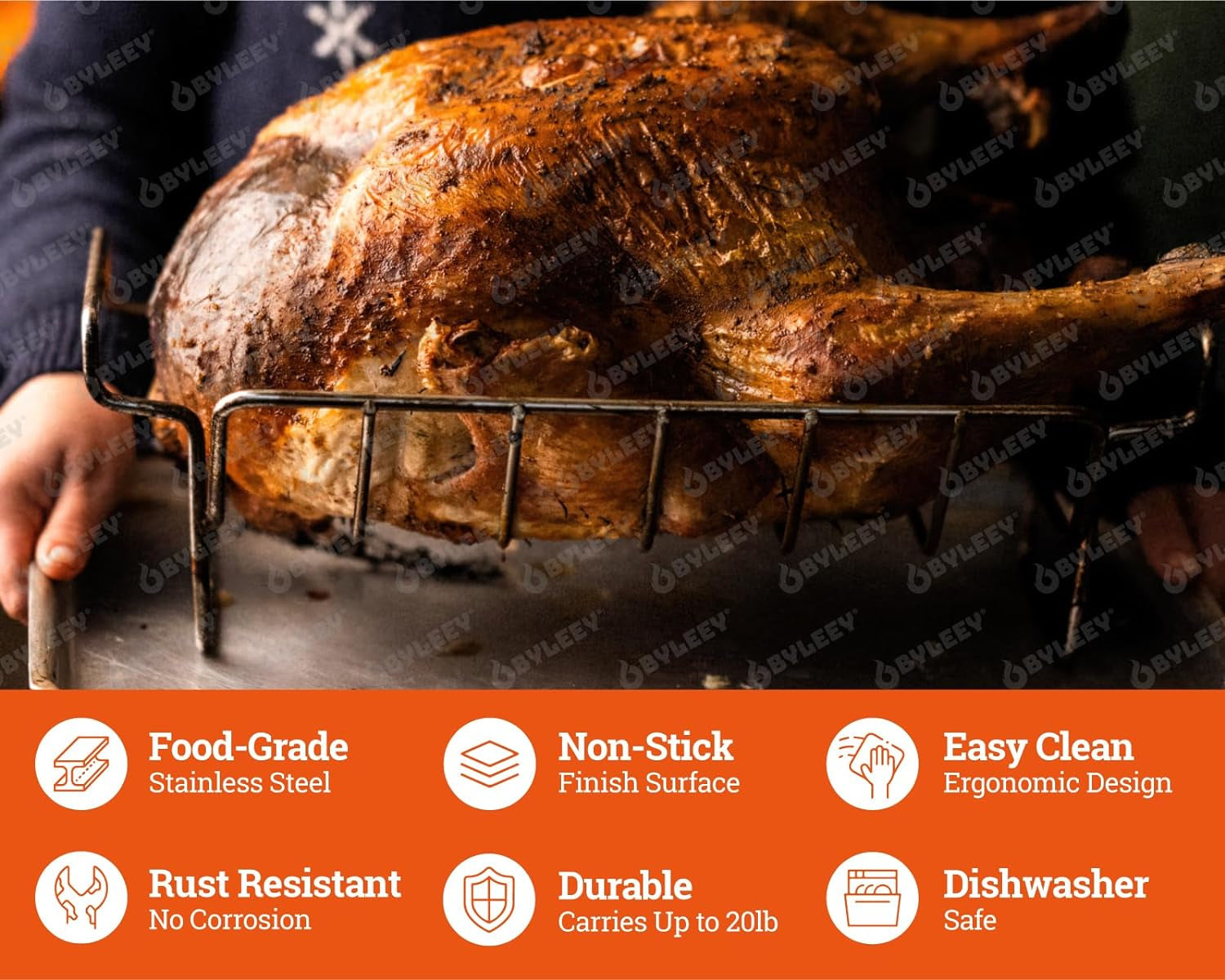 Rib and Roaster Rack Accessories for Big Green Egg, Stainless Turkey Roasting Rack for Grilling and Smoking - Perfect for Roast Chicken, Leg of Lamb, Forerib of Beef, Fits 18In or Larger Kamado Grills