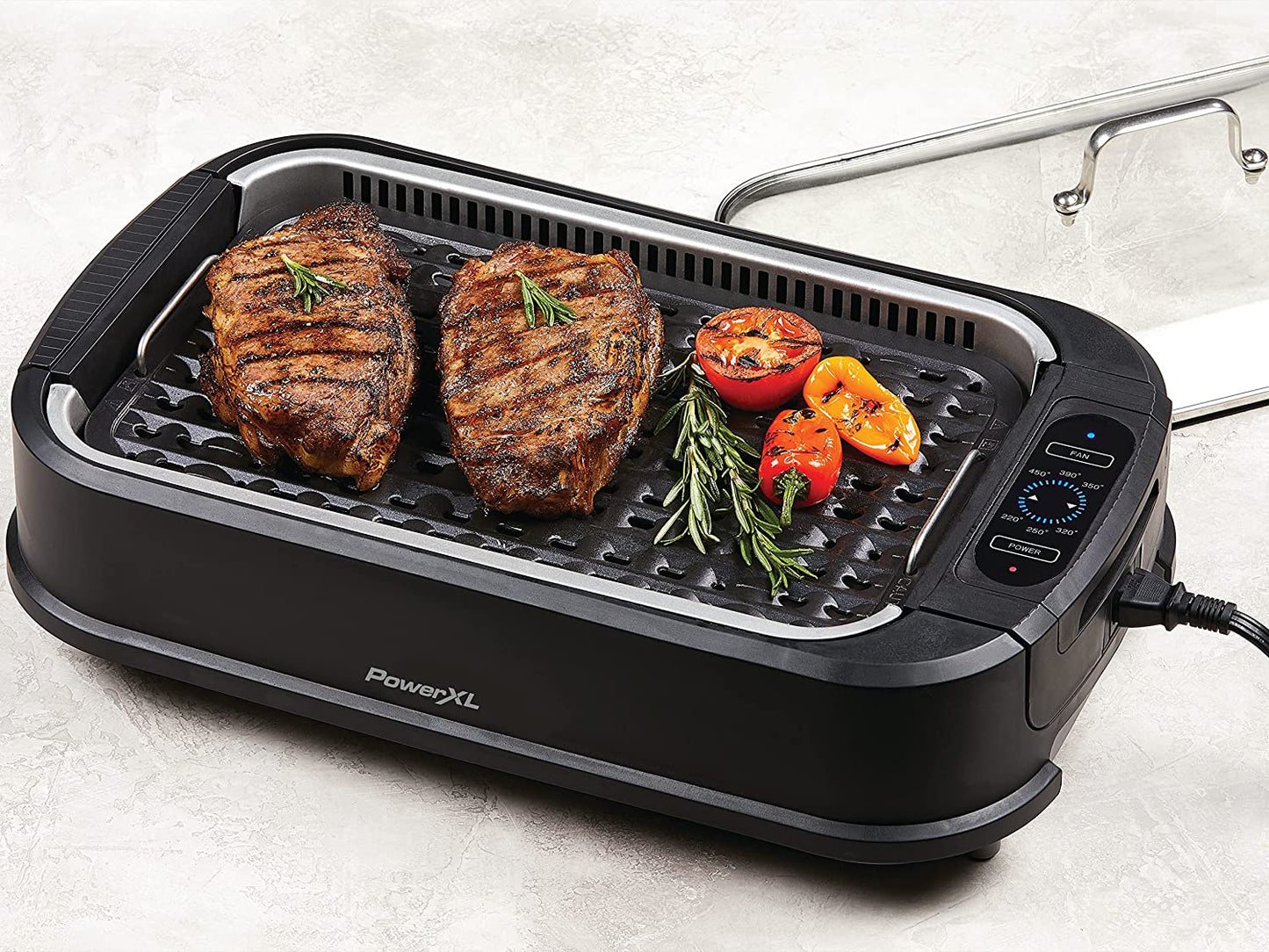 Power XL Smokeless Electric Indoor Removable Grill and Griddle Plates, Nonstick Cooking Surfaces, Glass Lid, 1500 Watt, 21X 15.4X 8.1, Black