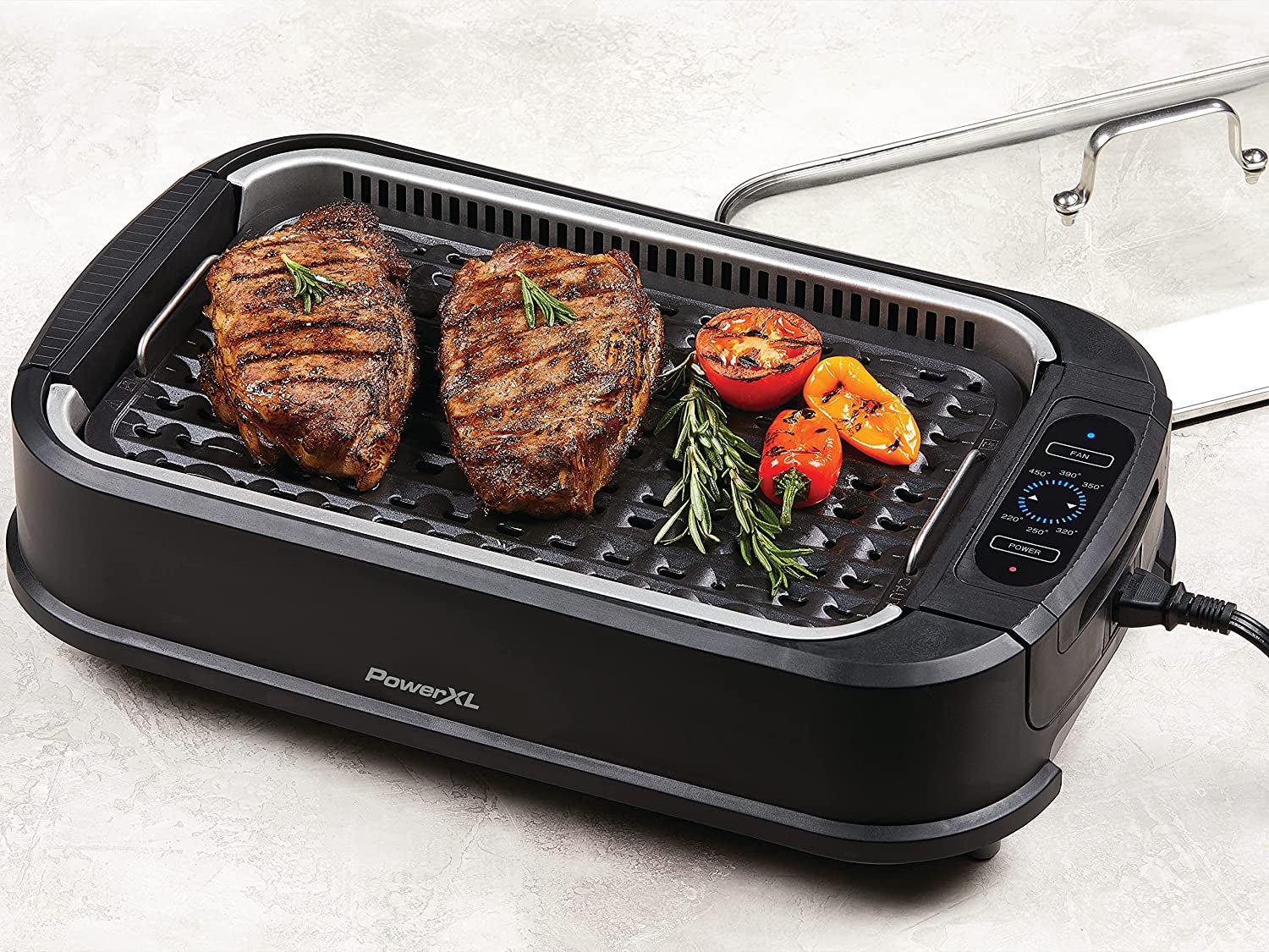 Power XL Smokeless Electric Indoor Removable Grill and Griddle Plates, Nonstick Cooking Surfaces, Glass Lid, 1500 Watt, 21X 15.4X 8.1, Black