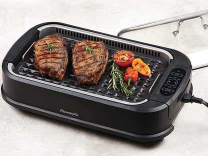 Power XL Smokeless Electric Indoor Removable Grill and Griddle Plates, Nonstick Cooking Surfaces, Glass Lid, 1500 Watt, 21X 15.4X 8.1, Black