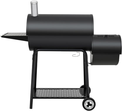 CC1830M 30-Inch Barrel Charcoal Grill with Offset Smoker, 811 Square Inches, Outdoor Backyard, Patio and Parties, Black, Large