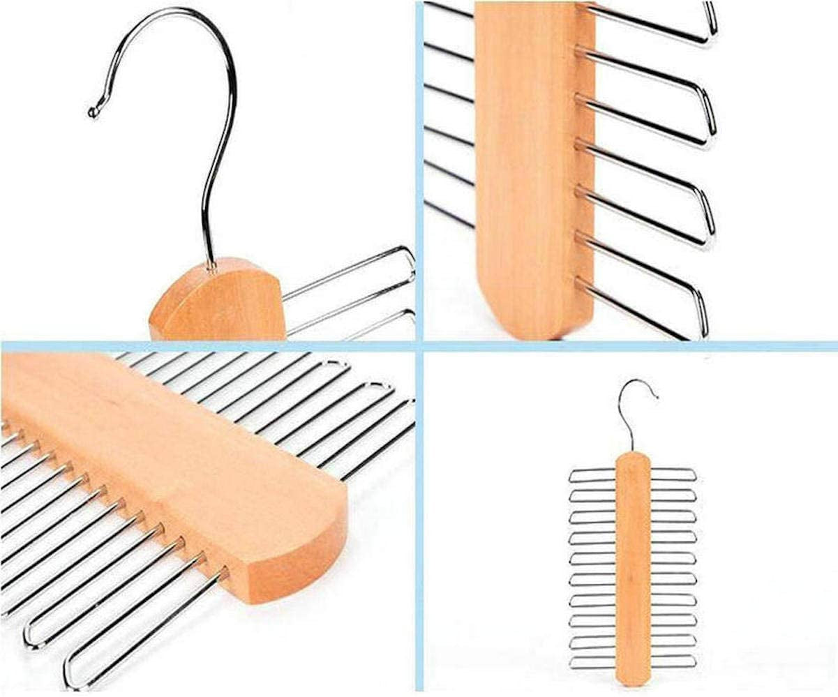 Wood Tie Rack Holder,Premium Wooden Necktie and Belt Hanger,Rotate to Organizer and Storage Rack with Non-Slip Clips Finish 20 Hooks,360Degree Swivel Space Saving Organizer for Men