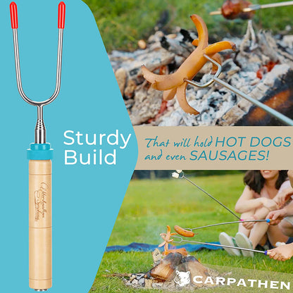 CARPATHEN Marshmallow Roasting Sticks - Set of 6 Rotating Smores Sticks - Extra Long Telescoping Marshmallow Sticks for Fire Pit, Campfire & Bonfire - Camping Accessories & Kids Gifts for Halloween