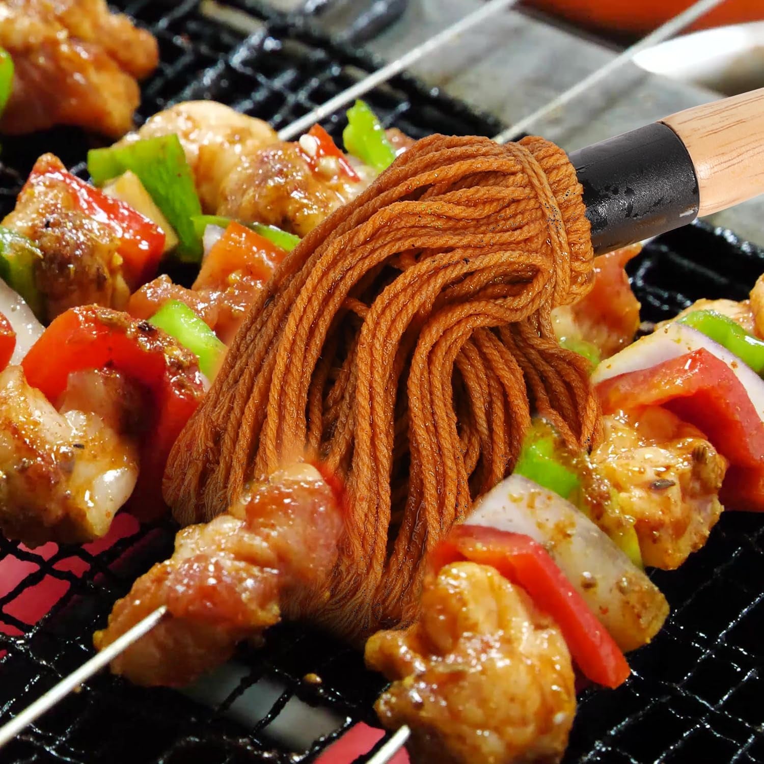 2Pcs Grill Basting Mops with 2Pcs Extra Replacement Brushes, 18 Inch Barbecue Mop Brush BBQ Sauce Basting Mops Oil Brush Basting Mops for Roasting or Grilling, Smoking, Steak