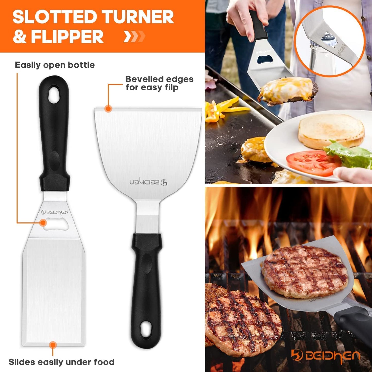 Griddle Accessories Kit, 34Pcs Stainless Steel Flat Top Grill Tools Set for Blackstone and Camp Chef, Grilling Spatula Set, Scraper, Carry Bag, Grill Cleaning Accessories for Men Outdoor BBQ