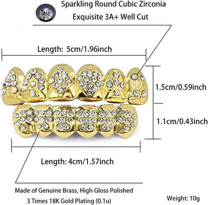 Grills for Your Teeth Gold Grillz Poker Heart Teeth Diamond Grillz for Men Women 18K Plated Iced Out Hip Hop Top & Bottom Face Grills for Teeth Rapper Costume Cosplay