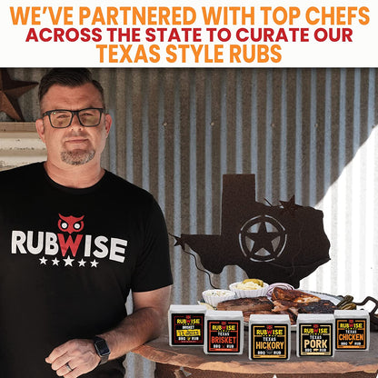 Texas Style BBQ Rub Gift Set by Rubwise|Meat Dry Rub Spices and Seasoning Sets Variety Pack|Smoking & Grilling Gifts for Men|6 X 1Lb Bags|Barbecue Spice Kit for Pork, Beef, Chicken, Turkey|Shaker Included