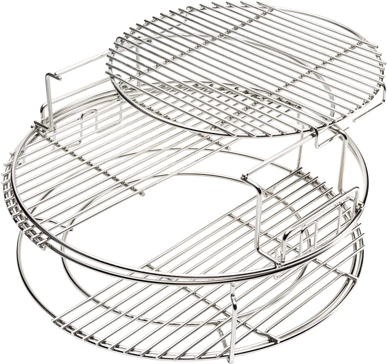 BBQ Expander Rack Kit, Big Green Egg Grill Accessories Large - Includes 2-Piece Multi-Function Rack, 1-Piece Conveggtor Basket, 2 Half-Moon Grids, Heavy-Duty Stainless