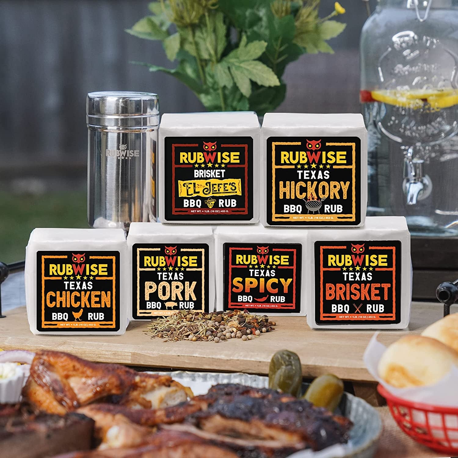 Texas Style BBQ Rub Gift Set by Rubwise|Meat Dry Rub Spices and Seasoning Sets Variety Pack|Smoking & Grilling Gifts for Men|6 X 1Lb Bags|Barbecue Spice Kit for Pork, Beef, Chicken, Turkey|Shaker Included