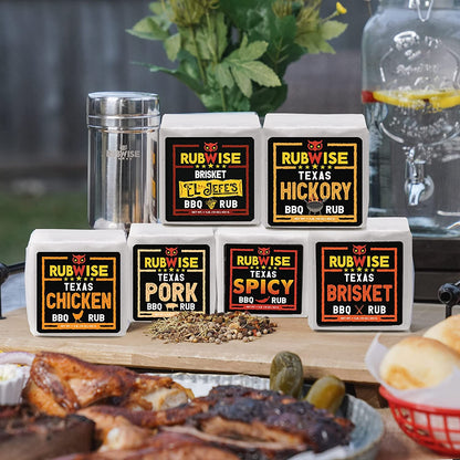 Texas Style BBQ Rub Gift Set by Rubwise|Meat Dry Rub Spices and Seasoning Sets Variety Pack|Smoking & Grilling Gifts for Men|6 X 1Lb Bags|Barbecue Spice Kit for Pork, Beef, Chicken, Turkey|Shaker Included